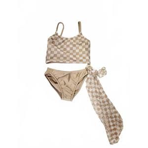NEW LES TOUT PETITS girl's check swimsuit in sand